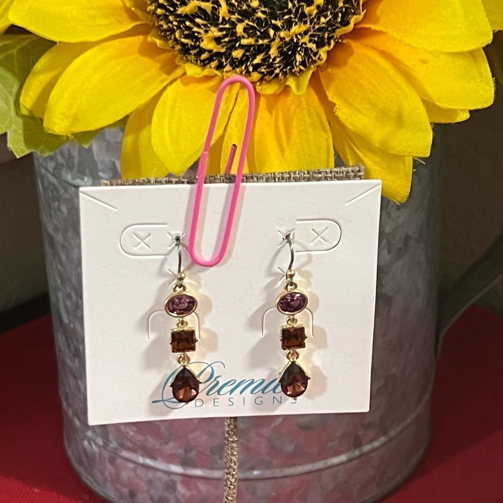Premier Designs Gold & Purple Dangle Fishhook Earrings #PDER